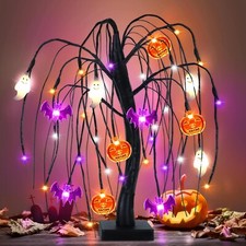 Halloween Table Decor 18 Inch 36 LED Halloween Willow Tree with Pumpkin Bat