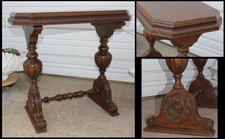 Antique Old French Renaissance Revival Medallion Side Accent Trestle Lamp Table