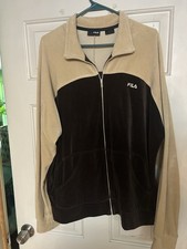 Fila Men's Velour Track Suit Jacket Vintage, Brown/tan, Size Large