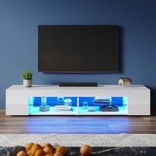 135 160 180cm High Gloss White TV Stand Cabinet Storage Shelves with LED Lights