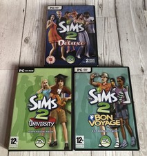 Sims 2 Deluxe Game + 2 Expansion Packs Bon Voyage & University 5 CDRom Discs VGC