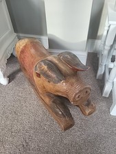 Vintage Unusual Lovely Large Solid Carved Big Heavy Wooden Rocking Pig Horse
