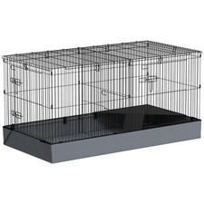 PawHut Guinea Pig Cage, 2 in 1 Rabbit Cage Pet Playpen for Hedgehogs, Black