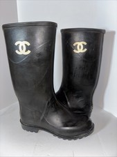Vintage Chanel Rubber Rain Boots EU 38 US 7, Karl LAGERFELD 1996 CC Logo Classic