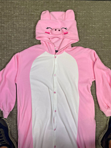 Large pink pig hooded - pink, fleece