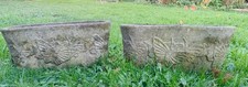 Pair Of Vintage Reconstituted stone Trough Planters Garden Butterfly Design