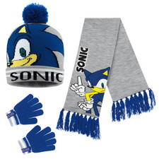 Sonic TheHedgehog  Beanie Hat Scarf and Gloves Set for Boys