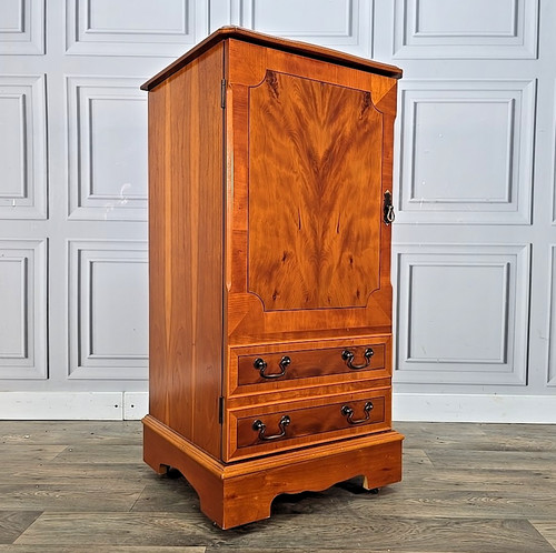 Antique yew veneer cabinet - yew,