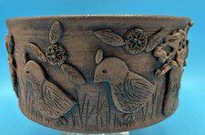 Wanda Jeanbrau Kirchener SIGNED Studio Pottery Redware Bowl Birds Leaves Folk