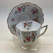 Victoria Fine Bone China Teacup & Saucer Set -Scalloped Roses -  England