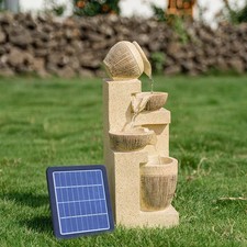Solar Powered Outdoor Fountain Water Feature LED Lights Garden Cascading Statue