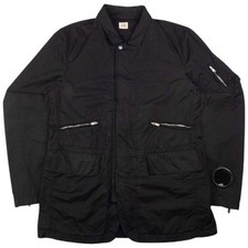 CP Company Black Mid Length Military Jacket Zip Goggle Cuff M Men's