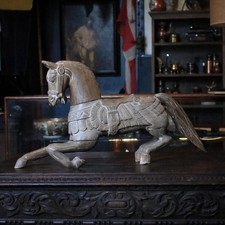 Early 20th.C Indian Large Folk-Art Carved Wooden Horse - 69 × 36 cm