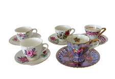 5 Vintage Demitasse cups and saucers - mismatched - unused gifts - 1960's