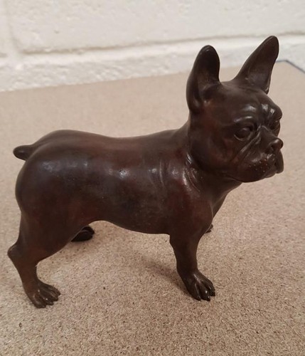 French bulldog bronze figurine - bronze,