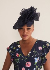 Phase Eight Ruffle Detail Teardrop Disc Fascinator Wedding Guest MOB Formal Navy