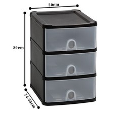 3 Tier Plastic Drawers Black Storage Office Home Handy Clear Tower Chest Drawer
