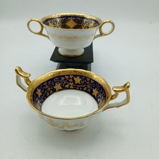 Cauldon Cobalt Blue Gold Bouillon 2 Handled Cup X 2 Antique 
