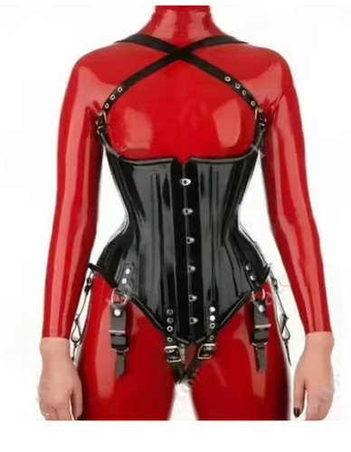 Women black latex corset - black,