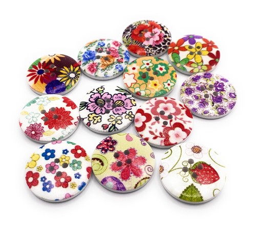 Flower buttons wooden mixed - buttons,