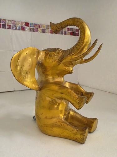 Large brass african elephant - african,