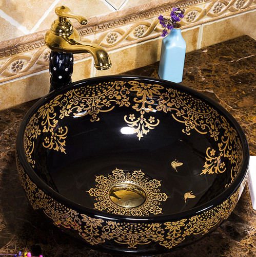 Vintage black gold - black, floral