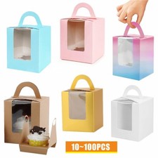 10~100X Single Cupcake Boxes With Display Window Box Cup Cakes Gift Xmas Easter