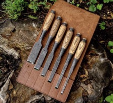 Hand Forged Wood Carving Chisels: 52100 Steel, Ash Handles, Leather Case