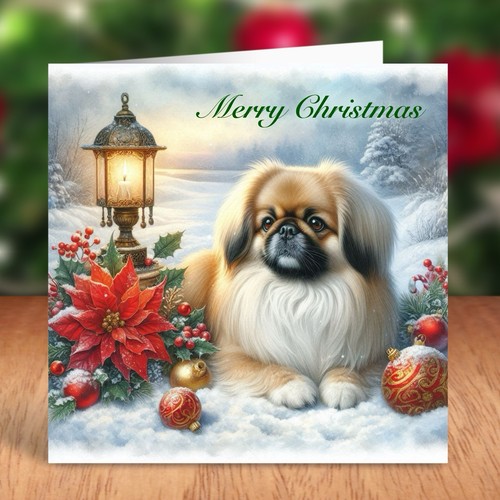 Pekingese dog christmas card - dog,