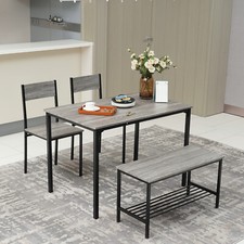 4pcs Modern Dining Table Set 2*Chairs 1*Table 1*Bench Kitchen Home Restaurant