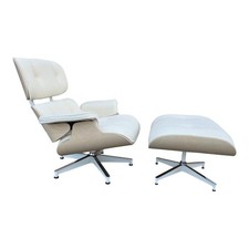Herman Miller Eames Lounge Chair White Flamiber Fabric Original Ash With Ottoman
