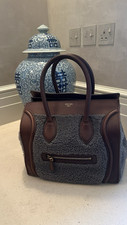 CELINEGrey Shearling And Brown Leather Mini Luggage Tote Bag