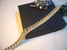 Vintage Solid Silver & Gold-Plated Bracelet with Sparkly Diamonds – Heavy 7.2" –