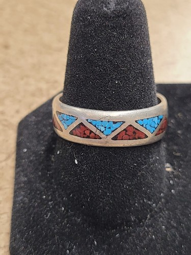 Unmarked turquoise inlay ring - turquoise,