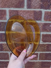 Two Vintage 1970s Duralex Spainish Amber Glass Shallow Oval Dishes