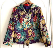 Purple Mix Floral Print Short Collard Lined Jacket Toggle & Popper Closure Large