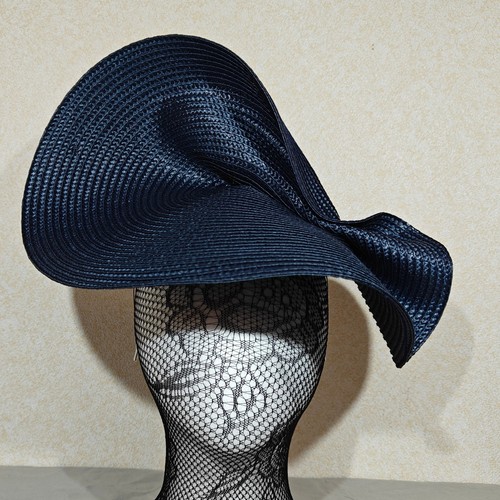 Navy blue straw fascinator - straw,
