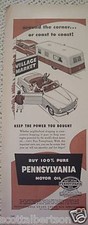 2 DIFF PENNSYLVANIA MOTOR OIL  VINTAGE 1951 PRINT ADS travel trailer camper