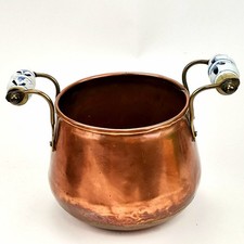 Vintage copper two-handled pot ceramic grip rustic French kitchen country décor