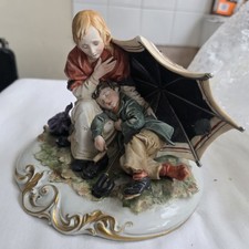  "Antique Capodimonte  figurine, "mother & child with umbrella, beggar woman" 