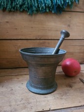 A Lovely Heavy Verdigris 18th Century Bronze Mortar And Pestle 