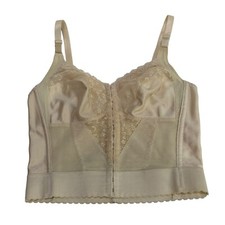 Vtg Carnival Pinup Boudoir Longline Bra 36C Beige Lace Bustier Bullet Bra Union