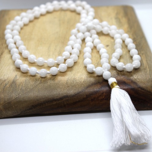 White quartz gemstone mala - white,