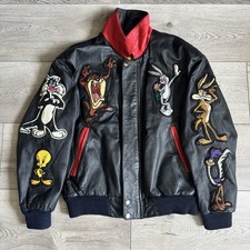Vintage Warner Bros Jacket Mens Medium Leather Looney Tunes Bugs Bunny Patch 90s