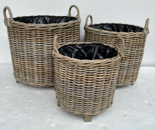 Rattan wicker round planter - rattan,
