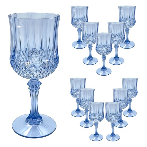 Blue cut glass wine goblets - blue,