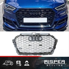 FOR AUDI A3 / S3 8V 2017-2020 RS3 STYLE HONEYCOMB GRILL IN ALL GLOSS BLACK