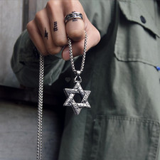 Jewish Star of David Necklace for Men Women Stainless Steel Pendant Necklace