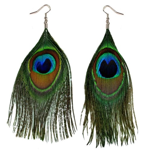 Real peacock feather - peacock, earring