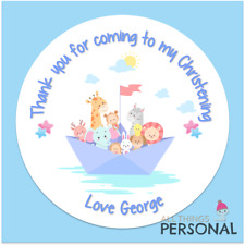 Personalised Christening Day Stickers Party Bag Sweet Cone Seals Thank You Boys